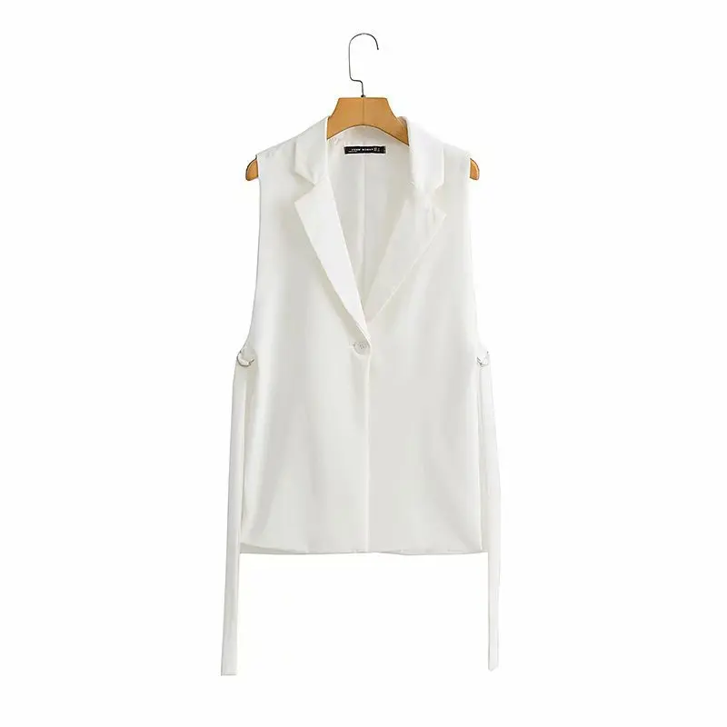 2022 Autumn New Fashion Solid Color Sleeveless Lapel Suit Female Side Streamer Design Suit Vest Jacket Fashion Independent Top