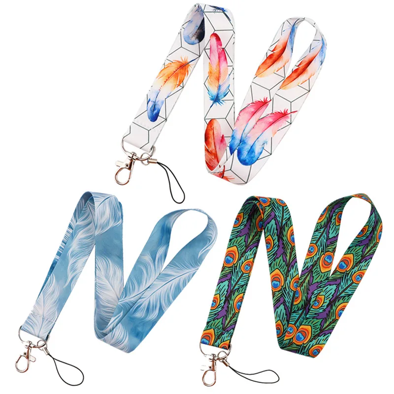 

Peacock Feather Texture Mobile Phone Lanyard ID Card Mobile Phone Lanyard Chest Card Neck Hanging Key Chain Lanyard