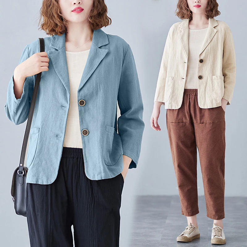 

Loose Long Sleeved Women's Blouse Small Suit 2022 Spring And Autumn Casual Versatile Short Linen Suit Jacket Fashion