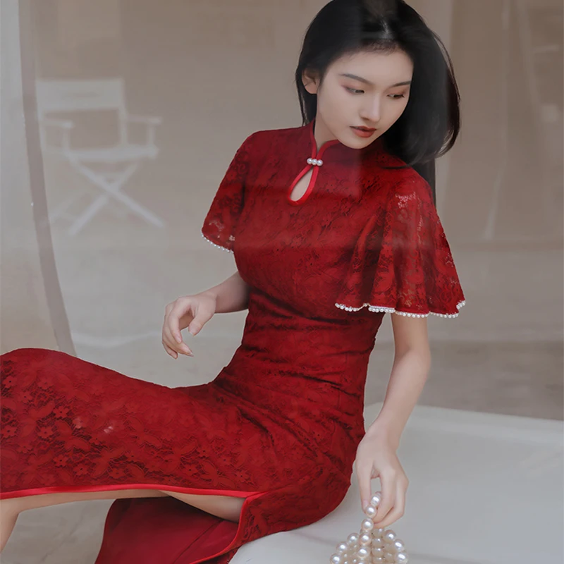 Платье-Ципао современное китайское традиционное красное женское платье