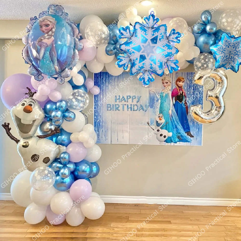 

119pcs Disney Frozen Theme Number Balloon Garland Arch Kit Snowflake Elsa Olaf Foil Ball Girls Birthday Party Baby Shower Decora