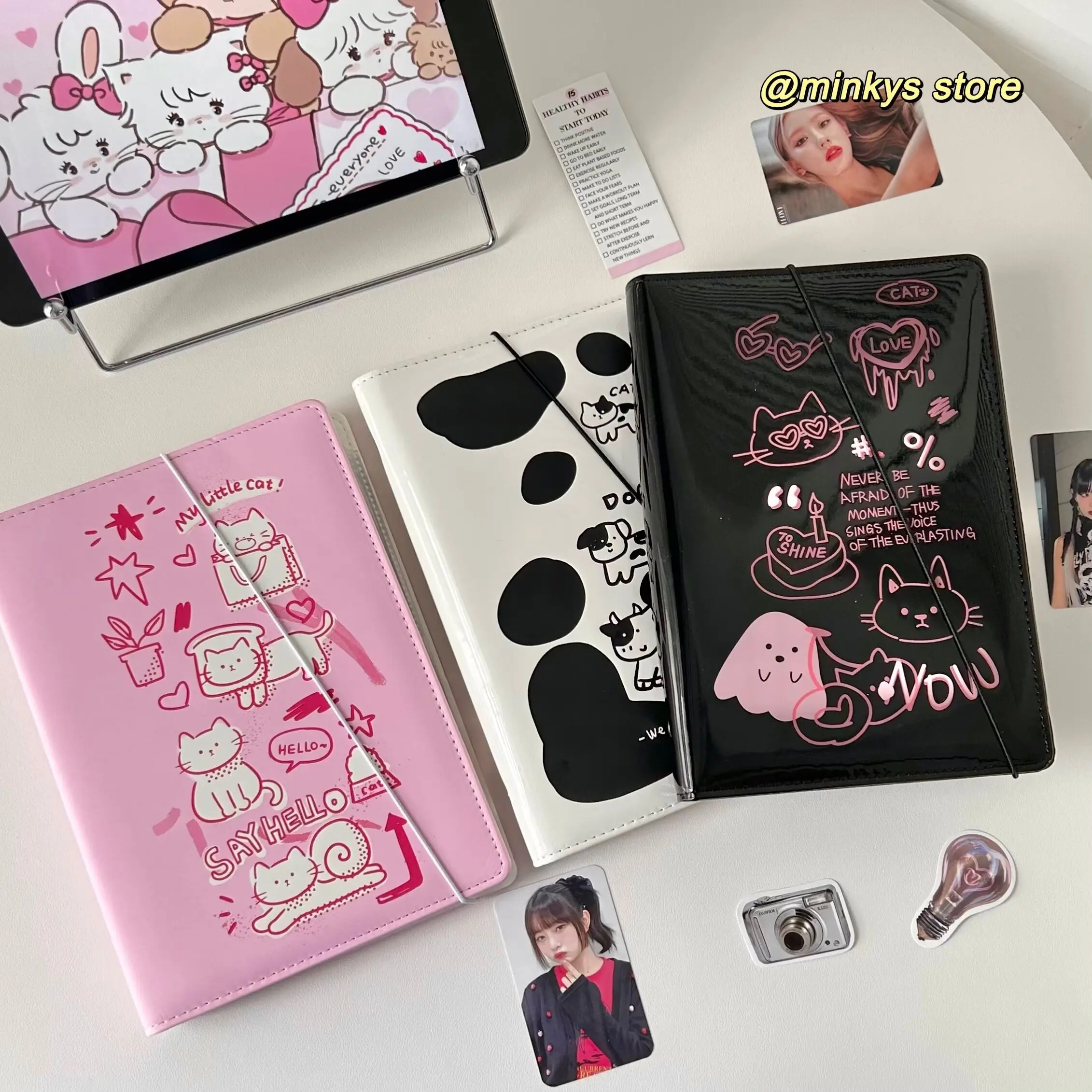 

MINKYS Kawaii Cat Dog PU Leather A5 Kpop Photocard Binder Collect Book Idol Photo Card Holder Photocards Album