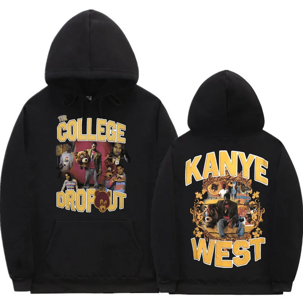 

Awesome Rapper Kanye West College Dropout Music Album Bear Hoodie Men Women Oversized Black Street Hip Hop Hoodies Black Clothes