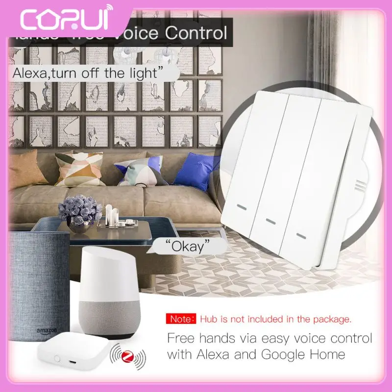 

2/3/5PCS App Control Smart Light Switch Voice Control Tuya Zigbee Switch 2/3 Way Touch Panel Touch Control Light Switch