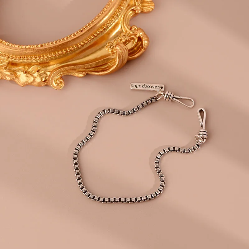 

925 Stamp Silver Color Women's Hand Bracelet Hippie Punk Box Chain Bangles Fine Charms Jewelry Accessories Wholesale Christmas