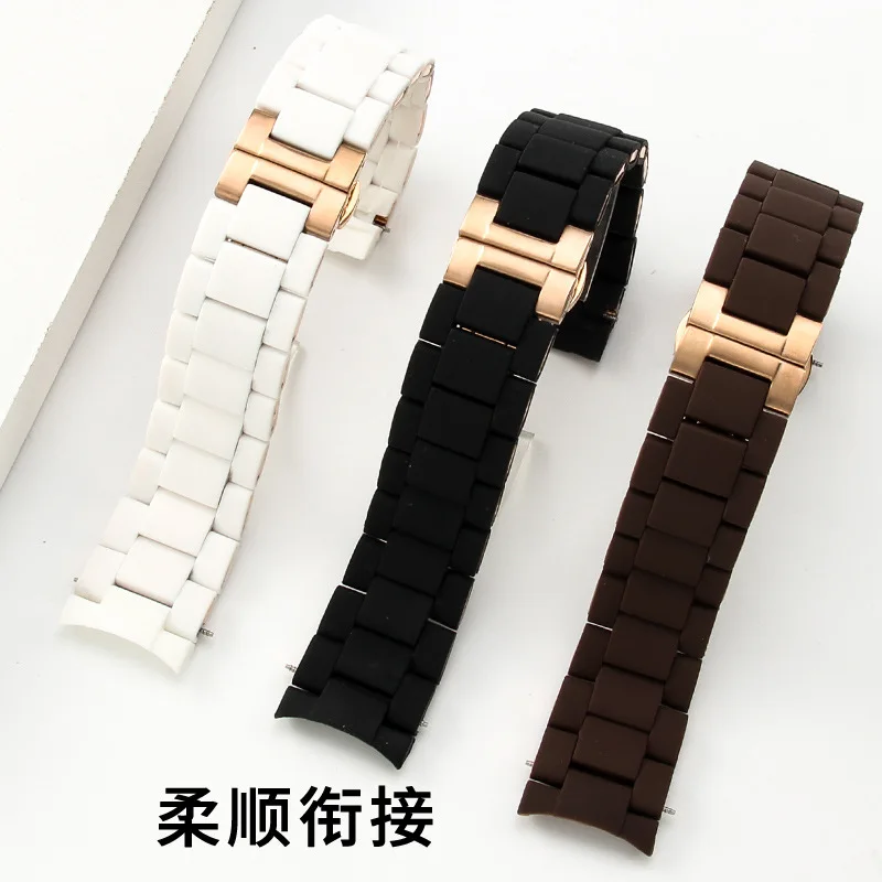 Фото Ремешок для часов Emporio Armani AR5890 5891 5906 5905, силиконовый ремешок с твердыми звеньями из нержавеющей стали, браслет 20 мм, 23 мм, мужской и женский ремешок. №2
