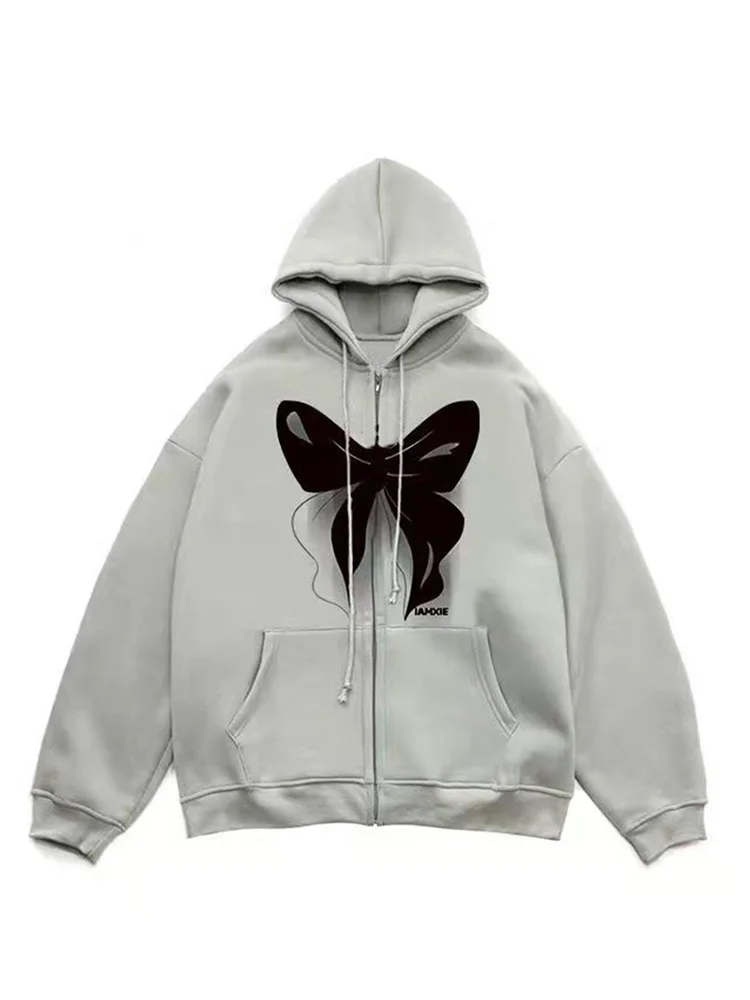 

2022 Autumn Casual zip up Hoodie Woman Oversized Hoodies Female Loose Butterfly Women Sweatshirts
