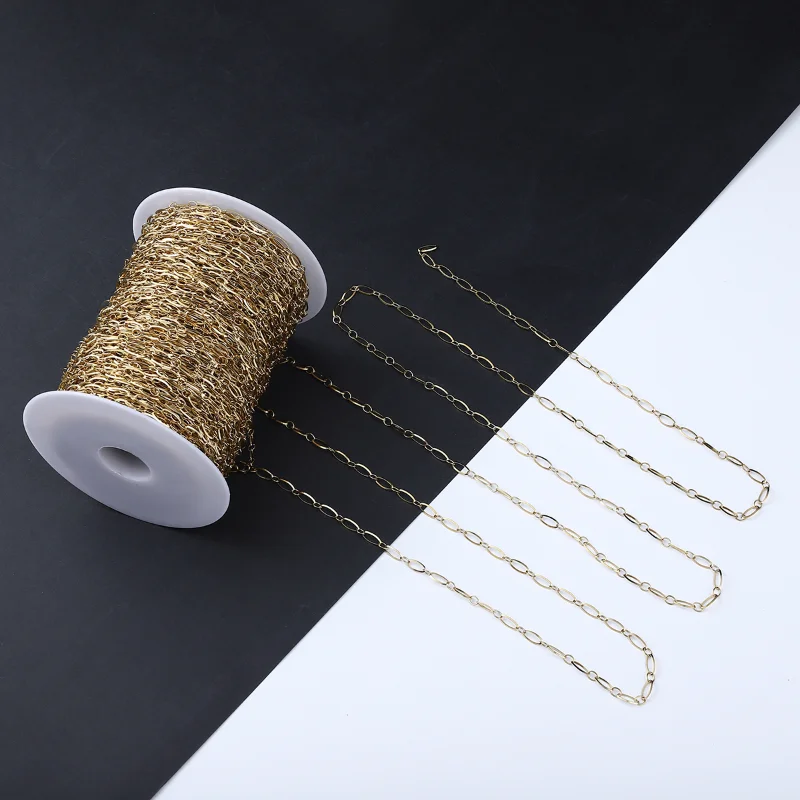 1MM Gold Stainless Steel Circle Oval Link Chain Necklace Paper Clips Link Chain for Jewelry Making DIY Necklace Bracelet Chain