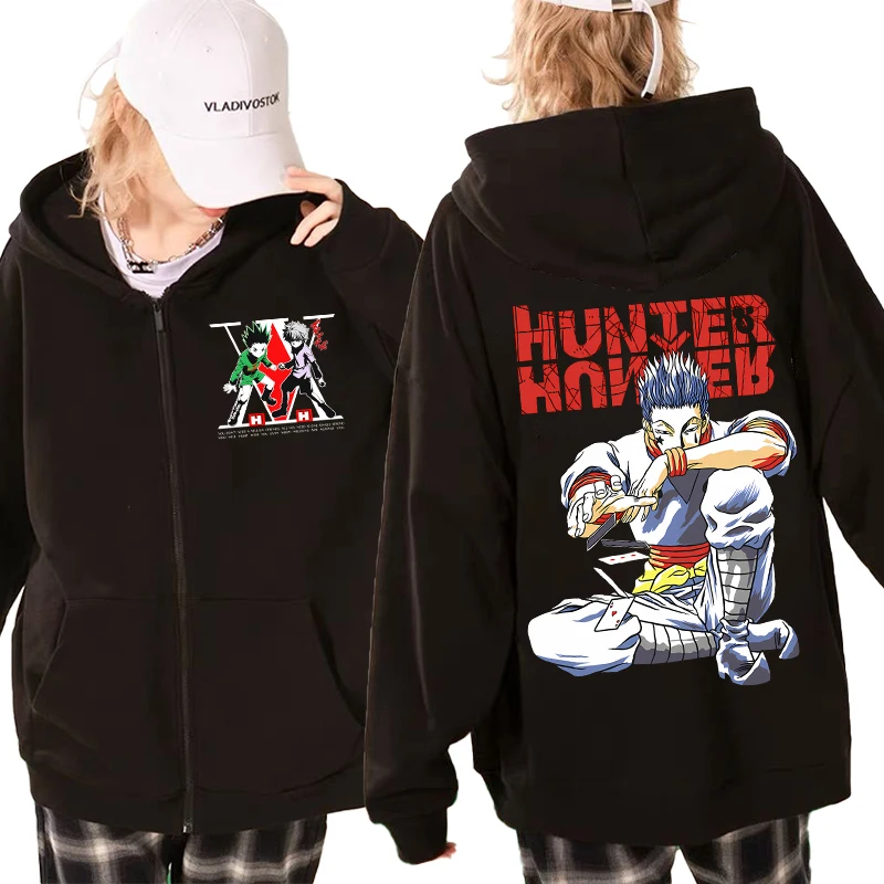 

90s Japanese Anime Hunter X Hunter Hisoka Morow Zip Up Hoodie Funny Killua Zoldyck Manga Hxh Cartoon Hoodies Men Women Zip Coats