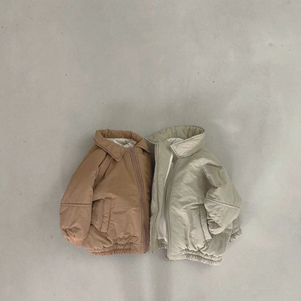 

Детское пальто, осенне-зимнее однотонное пальто с отложным воротником и хлопковой подкладкой для младенцев, Детская ветрозащитная утепленная хлопковая куртка для мальчиков и девочек