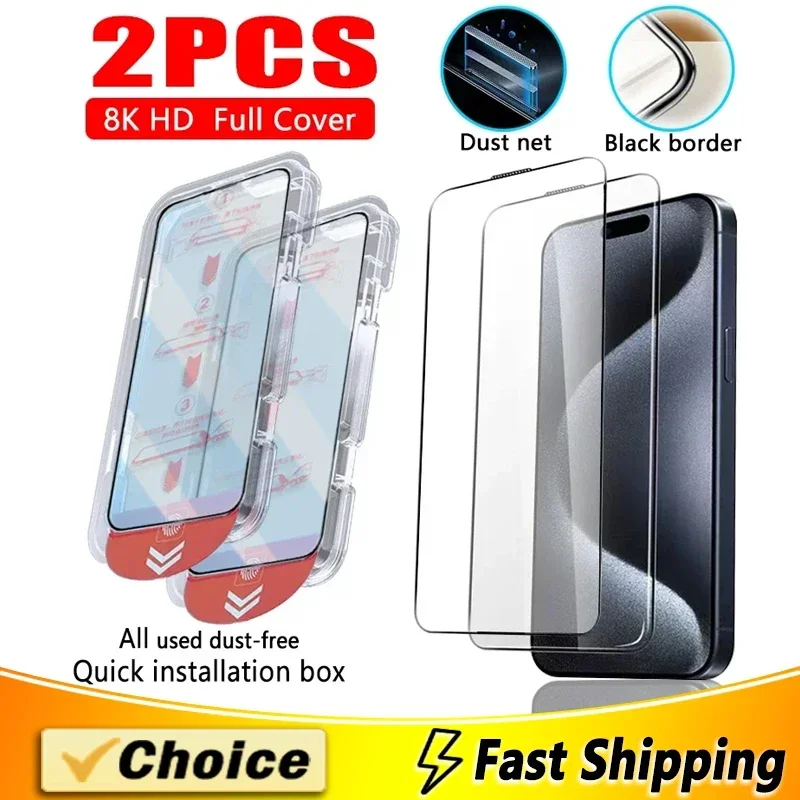 2 шт. 8K HD олеофобное покрытие защита для экрана iPhone 11 12 13 14 15 Pro Max X XS MAX закаленное