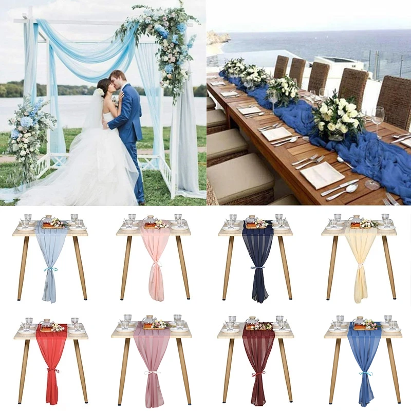 

Soft Chiffon Table Runner Solid Color Pattern Cloth Wedding Party Holiday Decoration Desktop Decor 70*300CM
