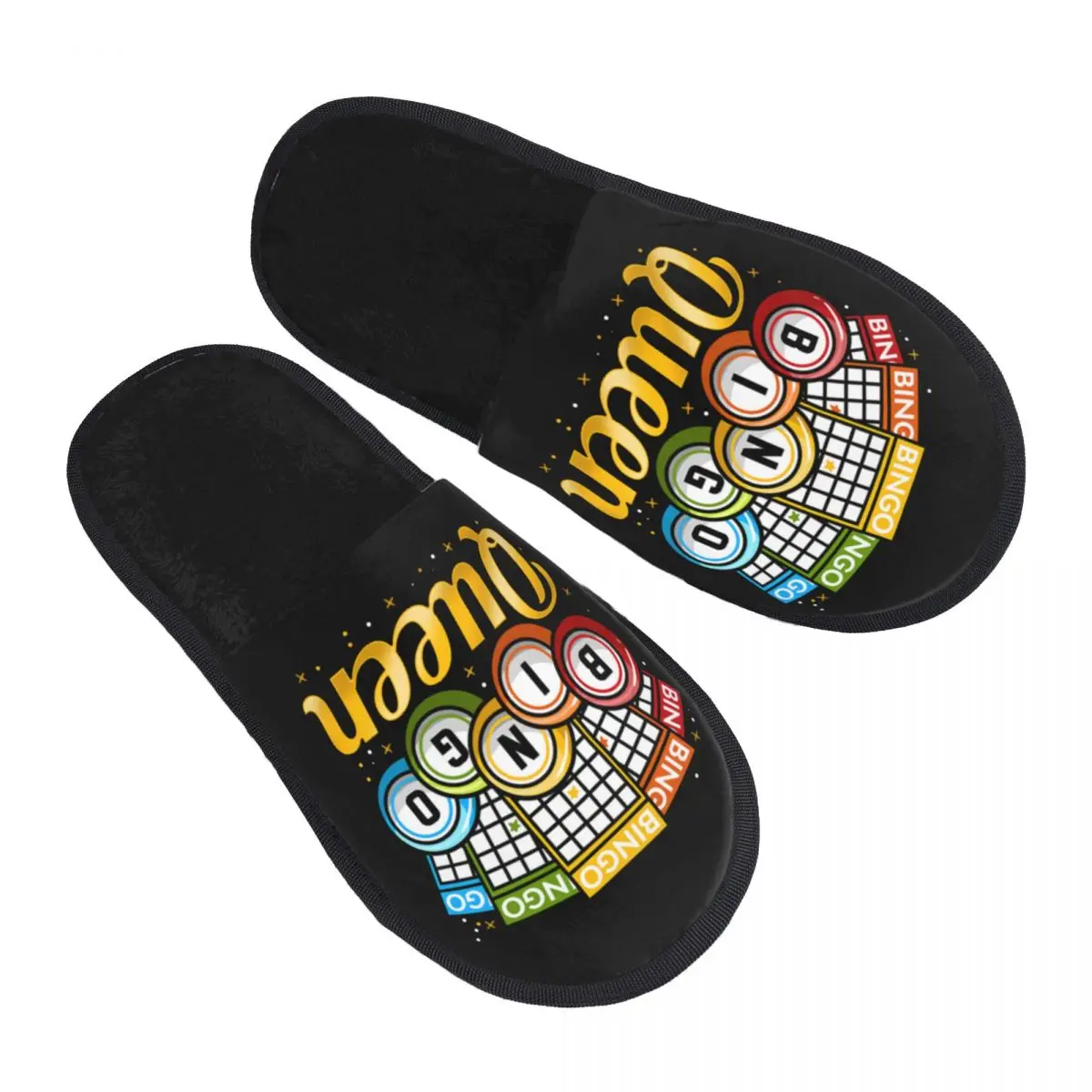 Custom Bingo Queen House Slippers Women Cozy Memory Foam Slip On Bedroom Slipper Shoes
