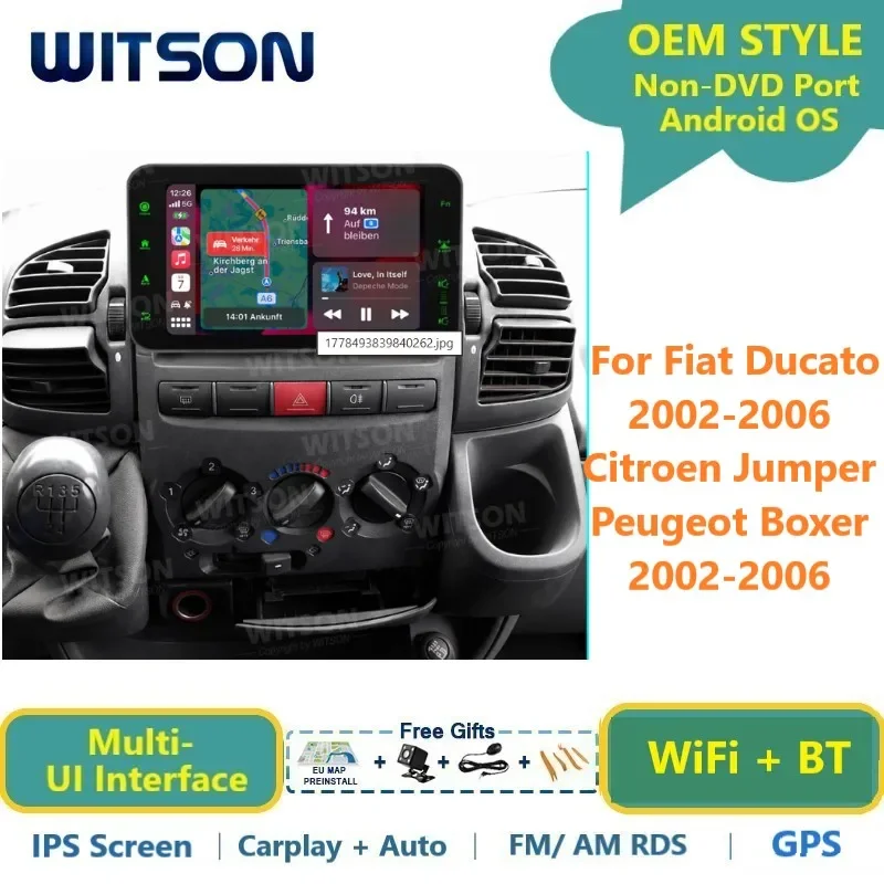 Фото Автомагнитола Android с GPS и CarPlay для Fiat Ducato, Citroen Jumper, Peugeot Boxer 2002-2006 годов выпуска №1