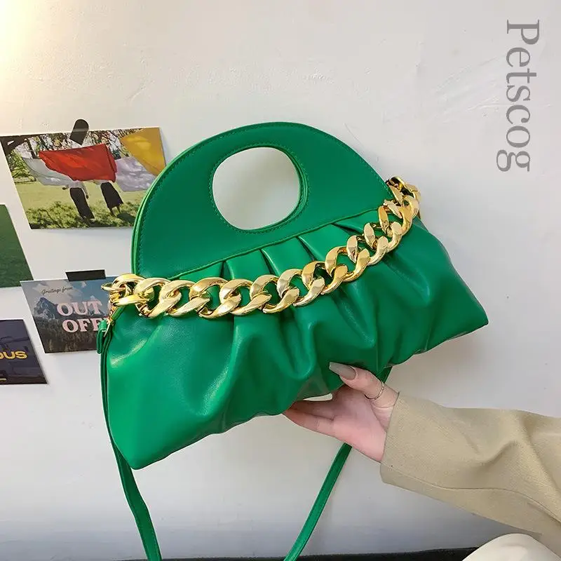 

Brand Designer Women's Shoulder Bag Solid Soft Pleated Chains Crossbody Bag Luxury Fashion Chic Female Handbags Bolso Mujer