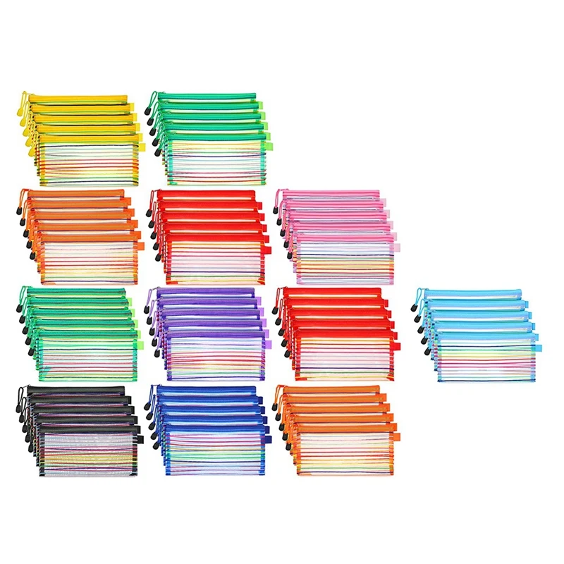 

80 Pack Zipper Mesh Pouch Multicolor Pencil Pouch Mesh Bags With Zipper Mesh Cosmetics Bag For Office School Accessory