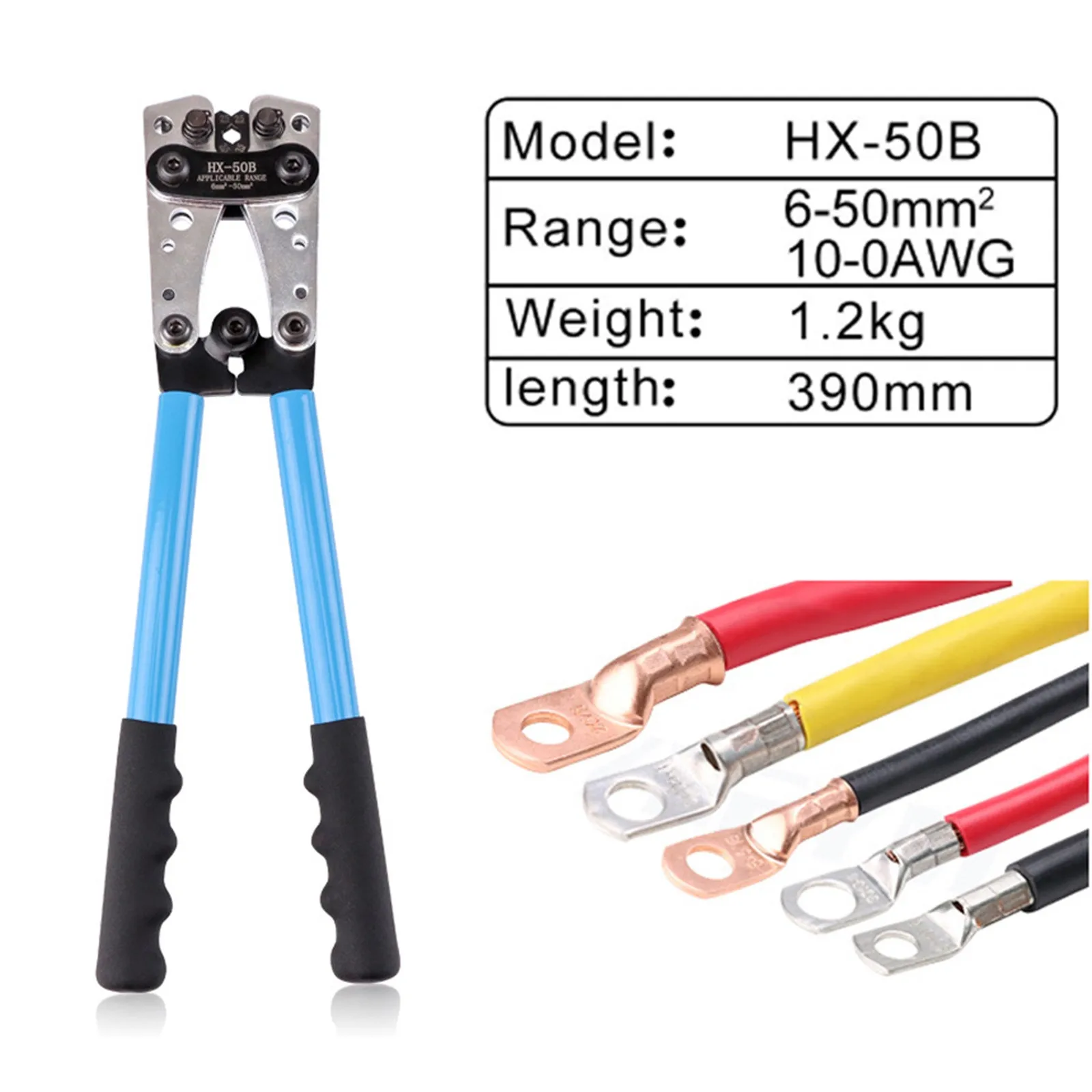

Tube Terminal Crimper Hex Crimp Tools HX-50B Pliers 6-50mm2/AWG 10-0 Multitool Battery Cable Lug Cable Hand Tools