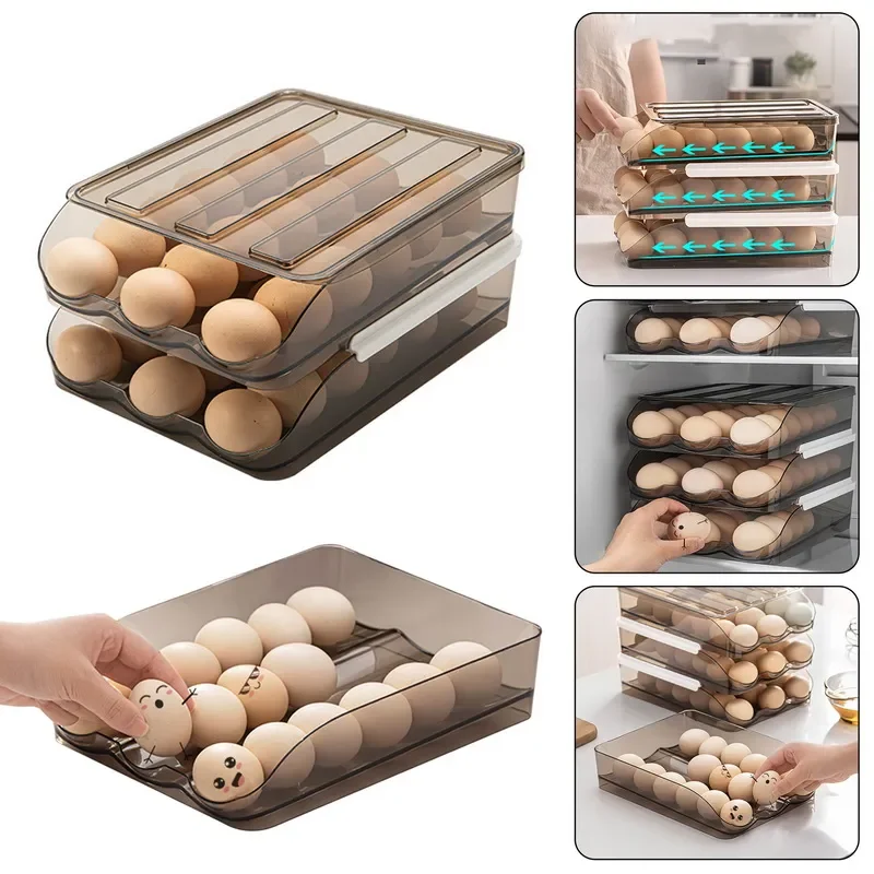 

Containers Keeping Holder Rolling Egg for Organizers Fresh Box Storage Fridge Multi Layer Automatic Basket Kitchen Eggs Box Rack