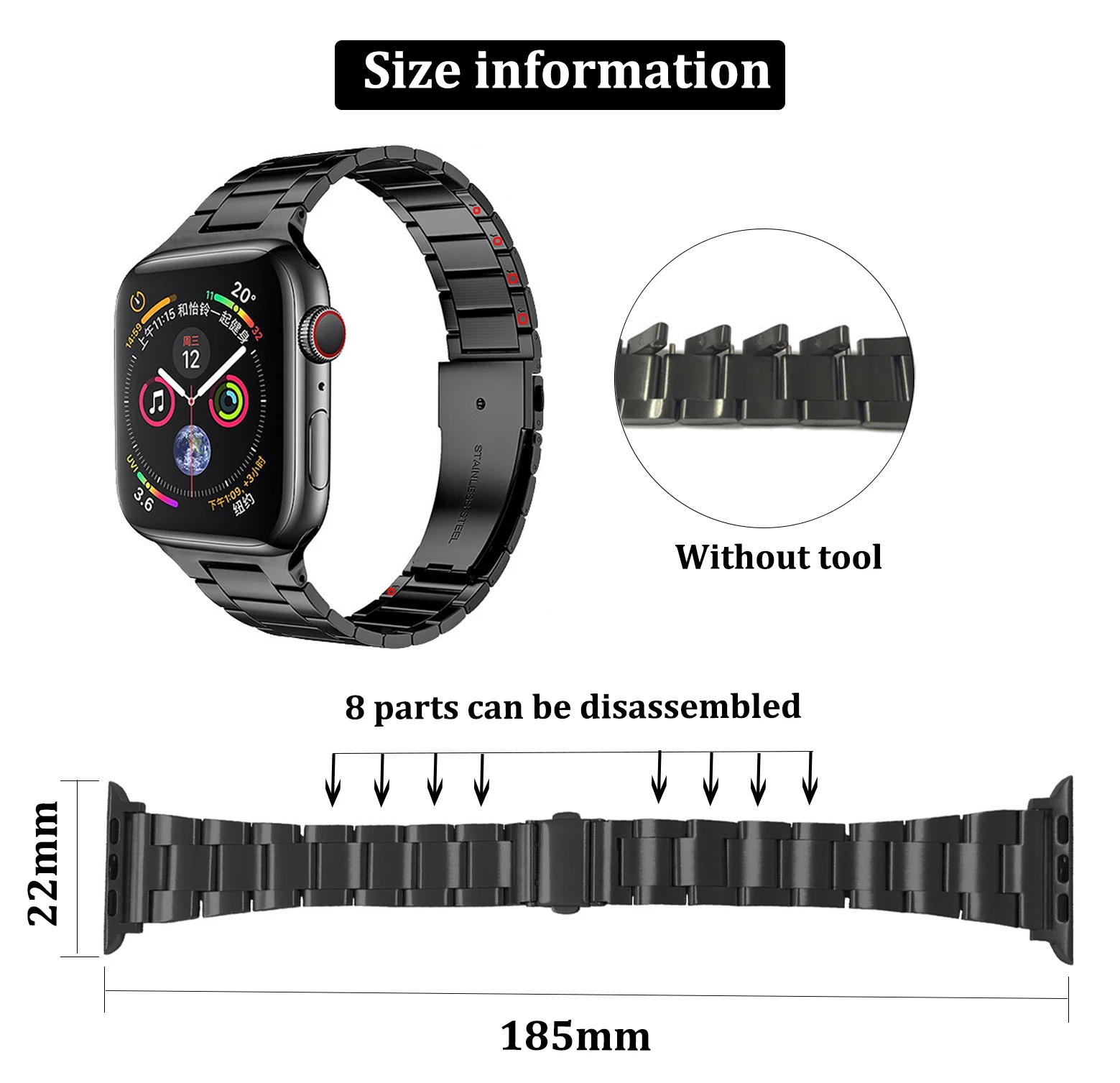 New Bracelet For Apple Watch Ultra 49mm Metal Band 38 42 44mm 40 41 45mm For iWatch 8 7 6 SE 5 4 3 2 Slim Stainless Steel Strap