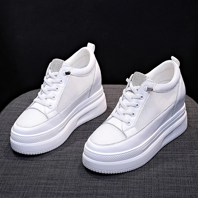 

New Spring Summer Shoes Women Fashion Sneakers Genuine Leather White Shoes Young Ladies Casual Height Increasing Shoes DX003