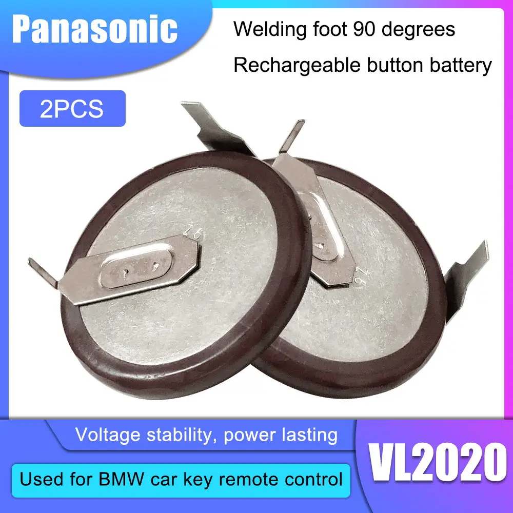 2 יח'\חבילה 100% מקורי Panasonic VL2020 2020 נטענת סוללה עבור רכב מפתח מרחוק כפתור סוללה עם 90 מעלות סיכות