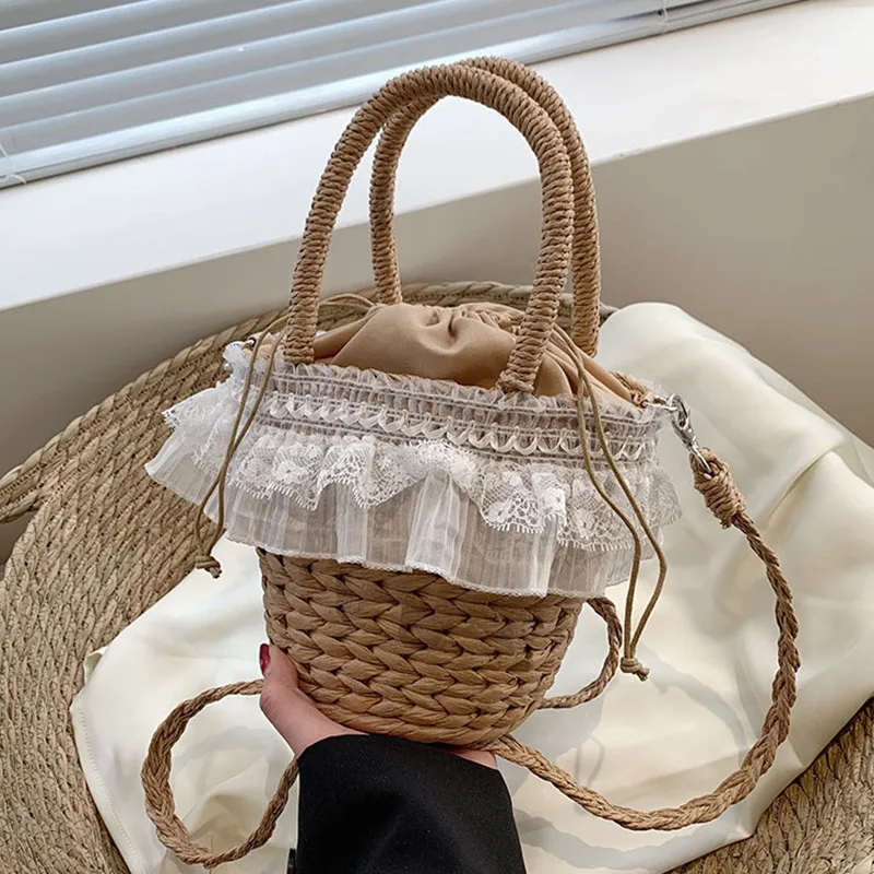 

Летние пляжные сумки для женщин, ручная работа, Ротанговые сумки через плечо, женские Соломенные Сумочки, кошельки, маленькая сумка-мешок, тоут, 2023