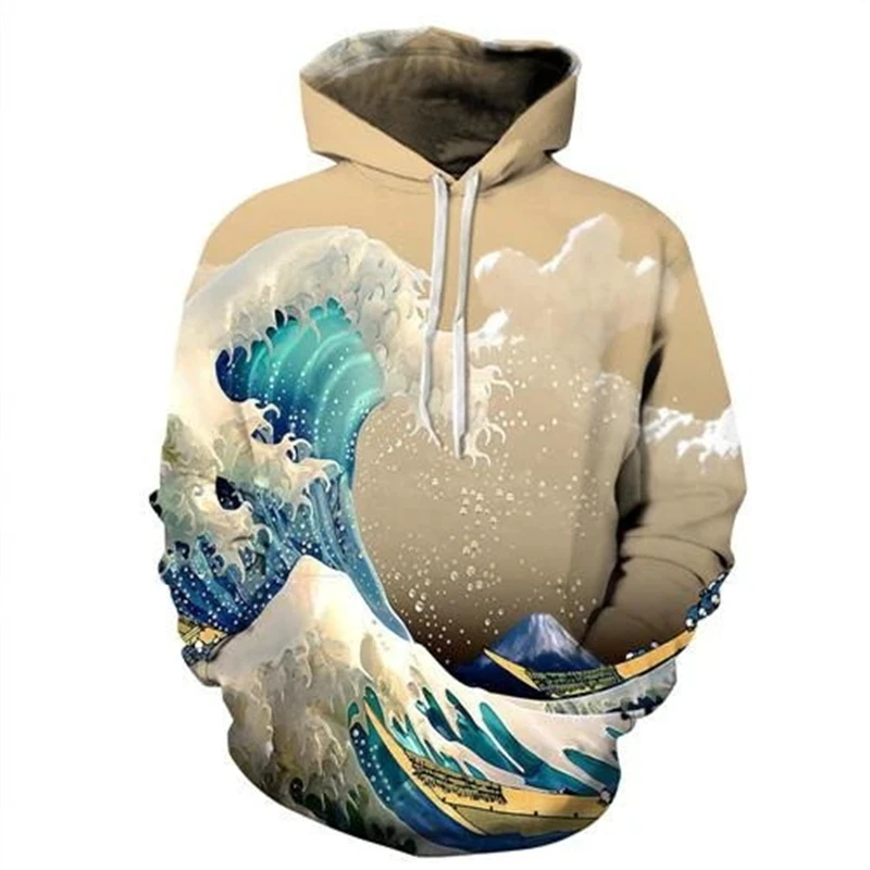 Japanese Style Sea Pattern 3D Print Men Hoodies Women Fashion Casual Hooded Sweatshirt Pullover Long Sleeve Retro Clothes