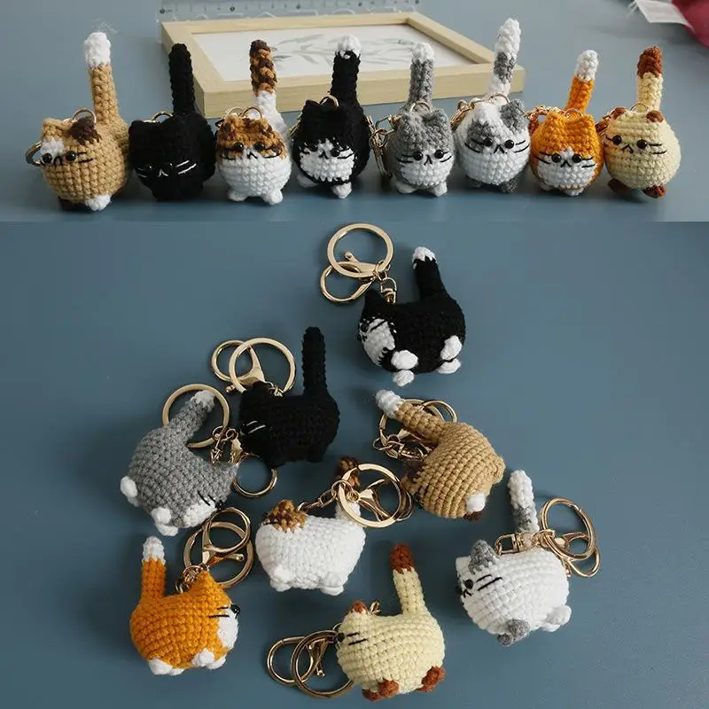Фото Брелок-подвеска 2026 Crochet Kitten Series: милый вязаный котик ручной работы, толстый кот-брелок, вязаное животное, аксессуар для рюкзака, подарки №1