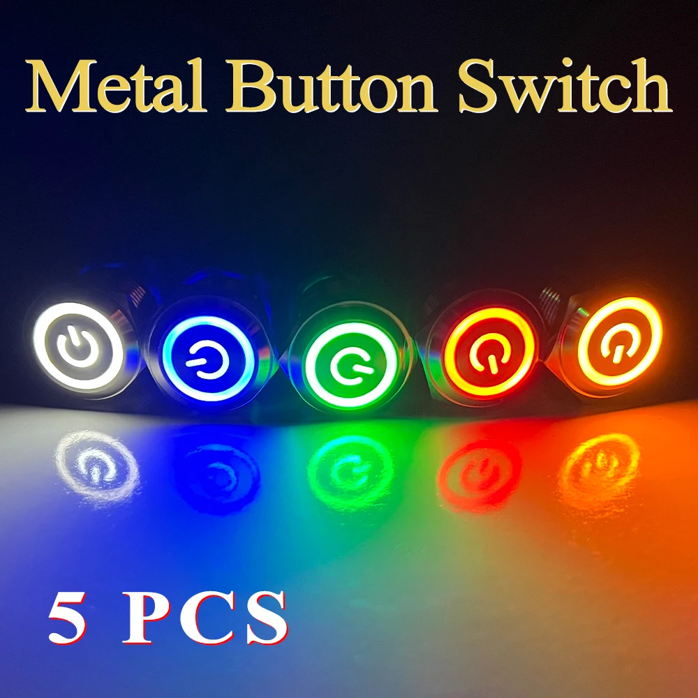 

12MM 16MM 19MM 22MM Waterproof Metal Push Button Switch LED Light Momentary Latching Car Engine Power Switch Self Reset Lock