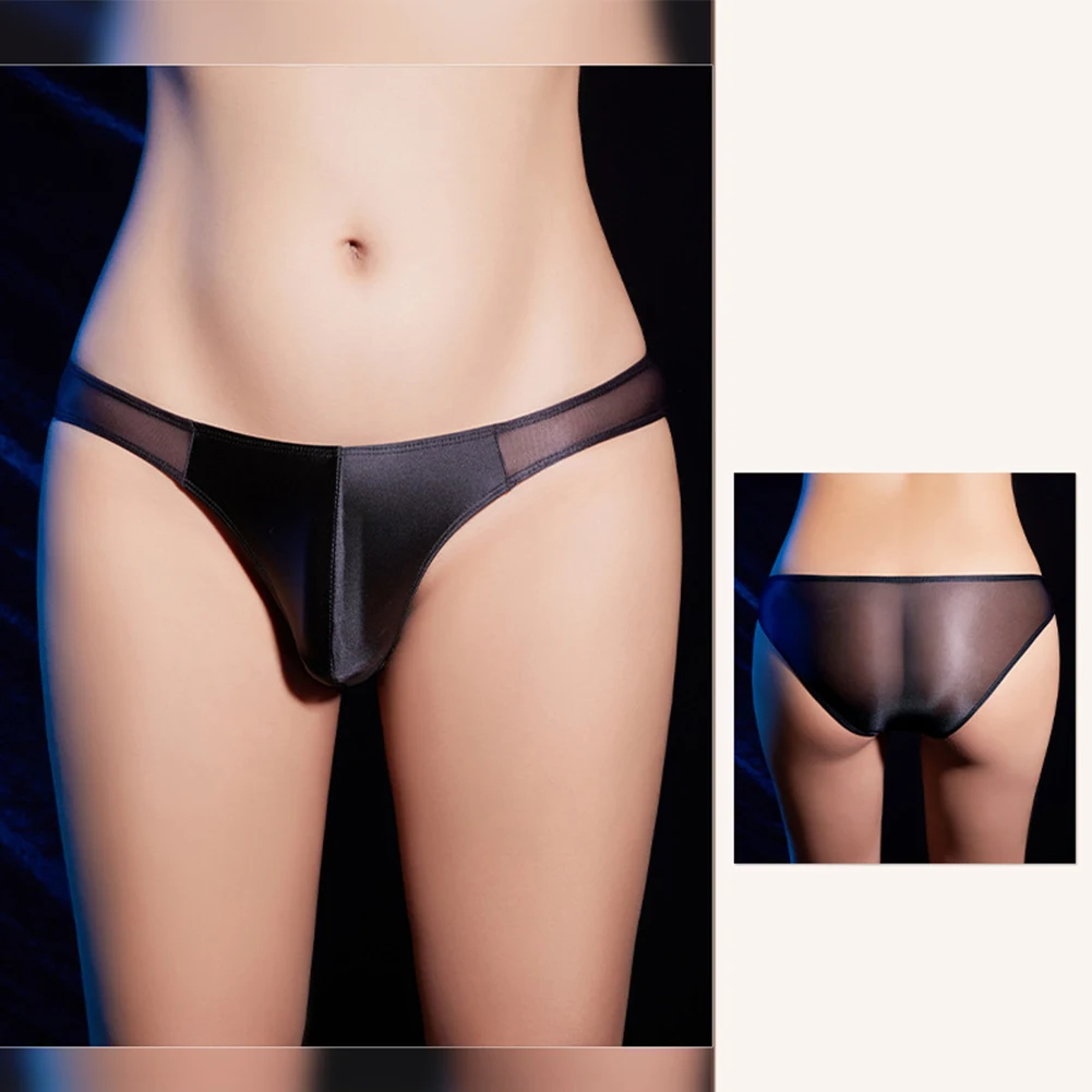 

Sexy Men Shiny Glossy Thong Panties Convex Pouch Sexy Briefs Comfort Soft Thin See Through Underpants Elastic Low Rise Underwear