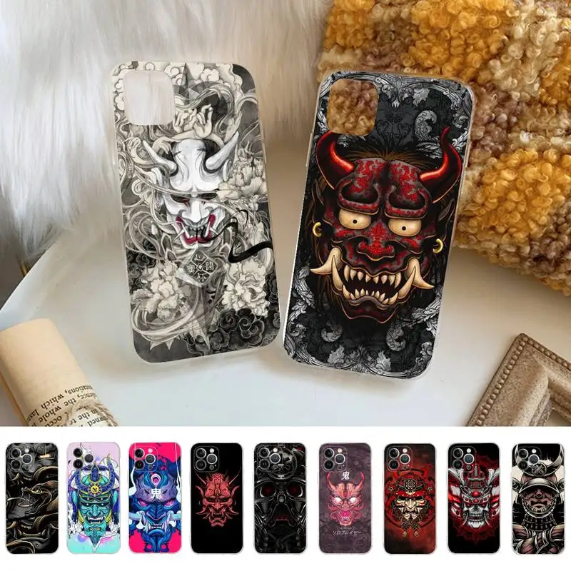 

Samurai Oni Mask Phone Case For iPhone 14 11 12 13 Mini Pro XS Max Cover 6 7 8 Plus X XR SE 2020 Funda Shell