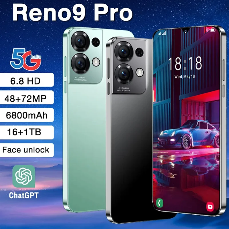 

New Brand Global Version Reno9 Pro Smartphone 5G Android 6.8inch HD Full Screen 16GB+1TB Mobile Phones Dual SIM Cards Cell Phone