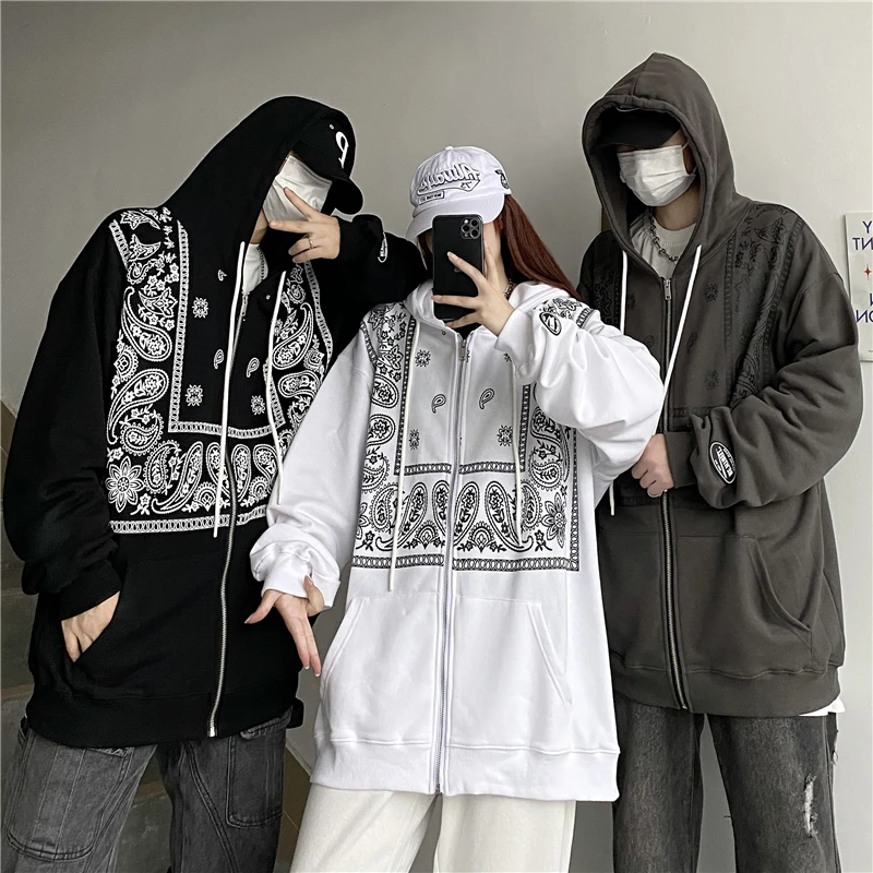 

Men Hip Hop Hoodie Spring Autumn Women Streetwear Sweatshirt Hooded Pullover 2022 Spring Harajuku Casual Loose Cardigan Jacket