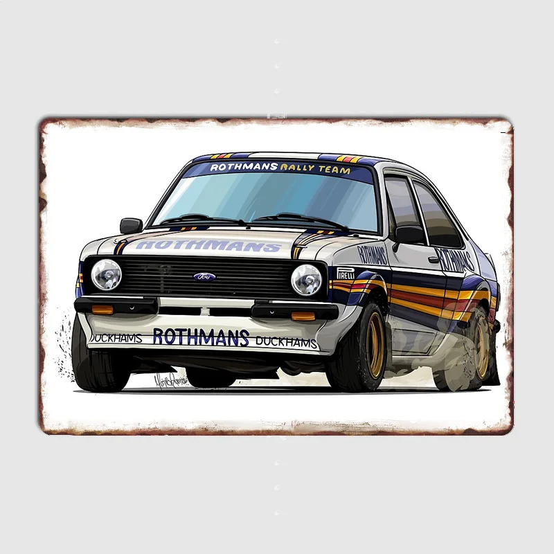 Фото Металлическая табличка/постер «Классический спортивный автомобиль Escort Mk2 Rothmans Rally Car» для декора гаража, комнаты, автомобильного клуба, домашнего интерьера №1