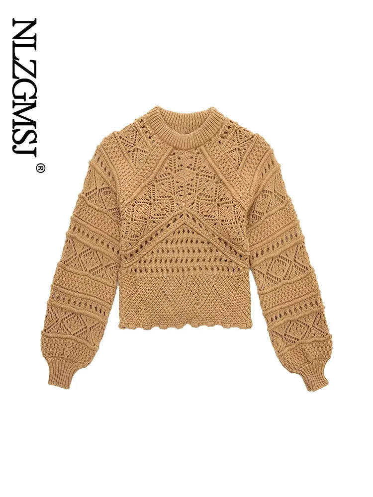 

Nlzgmsj 2023 Women Autumn Knitted Vintage O Neck Long Sleeve Sweater Female Pullovers Chic Tops Fashion Jacquard Mesh top