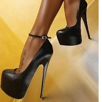 black matte leather platform pumps high heels women ankle strap platform pumps super stilettos heel sexy high heel shoes on heel