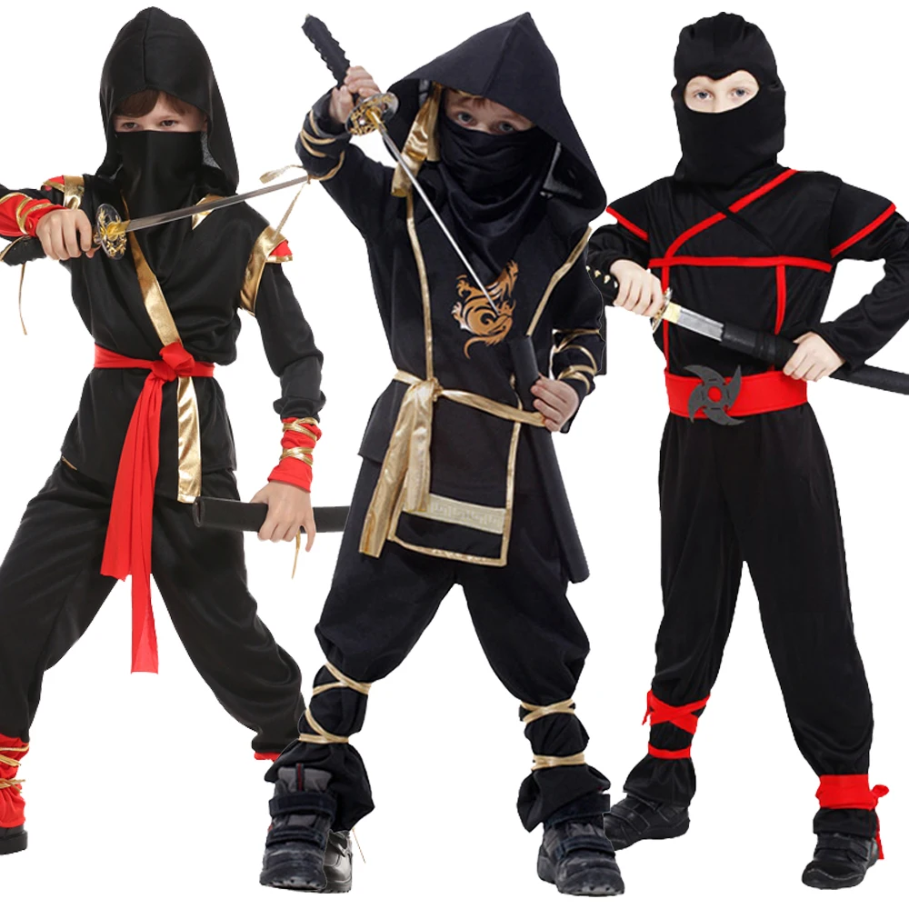 

Halloween Carnival Ninja Cosplay Costumes Mask Belt Kids Boys Girls Warrior Birthday Party Gifts Coat Suits No Weapon