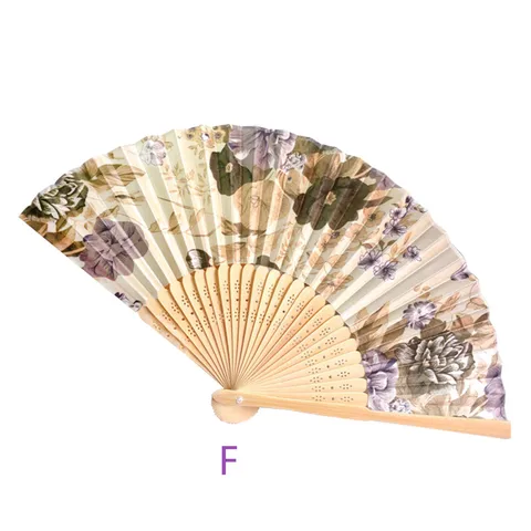 Китайский винтажный тканевый вентилятор ручной работы с деревянной ручкой, цветочный узор, складной цветочный вентилятор, классический инструмент для танцевальной вечеринки