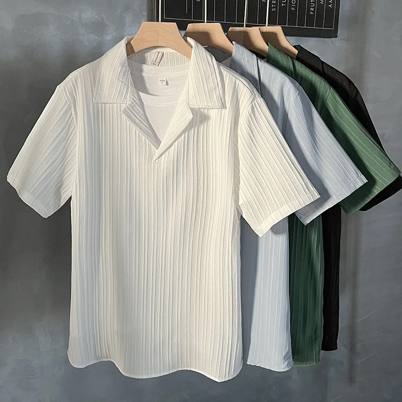 

2023 Summer New Men's Polo Shirts Ice Silk Short Sleeve Tops Trendy Brand Collar Korean Style Loose Shirt Collar Men's Clothing