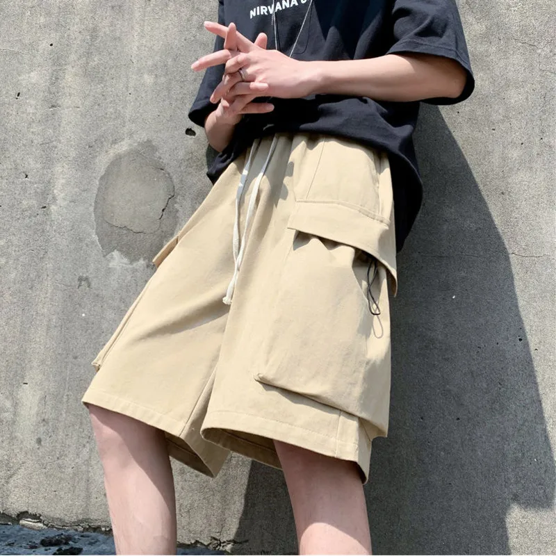 

Summer Cotton Cargo Shorts Men Fashion Retro Pocket Shorts Men Streetwear Loose Hip-hop Straight Shorts Mens Five-point Pants