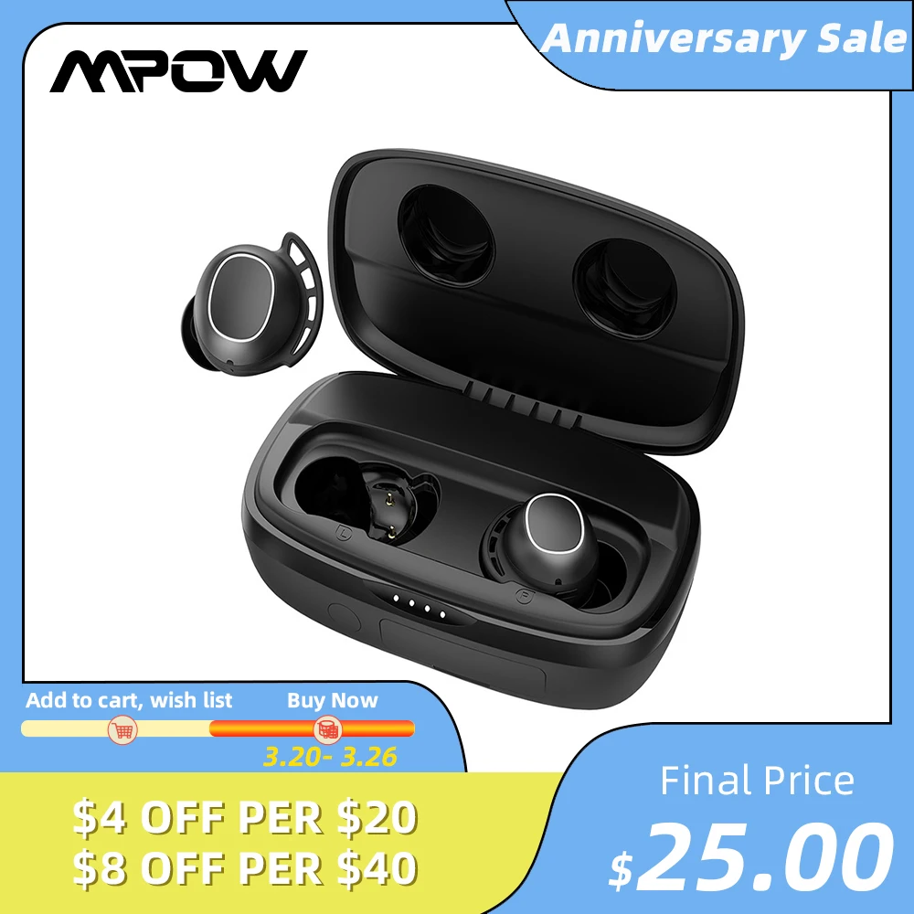 Mpow M30 Plus Bluetooth 5.0 True Wireless Earbuds 100h Playtime iPX8 Sweatproof TWS Earphones USB-C Charging For iPhone Xiaomi