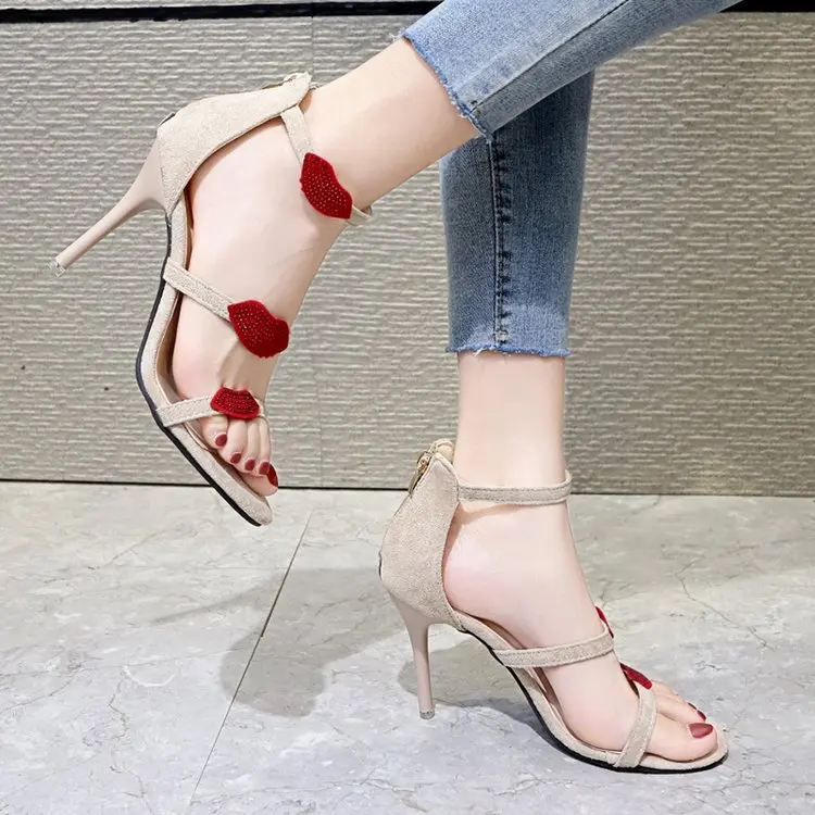 

New Summer Women High Heels Sandals Open Toe Fine Heel Ladies Shoes Sexy Zipper Stiletto Female Party Wedding Sandals Large Size