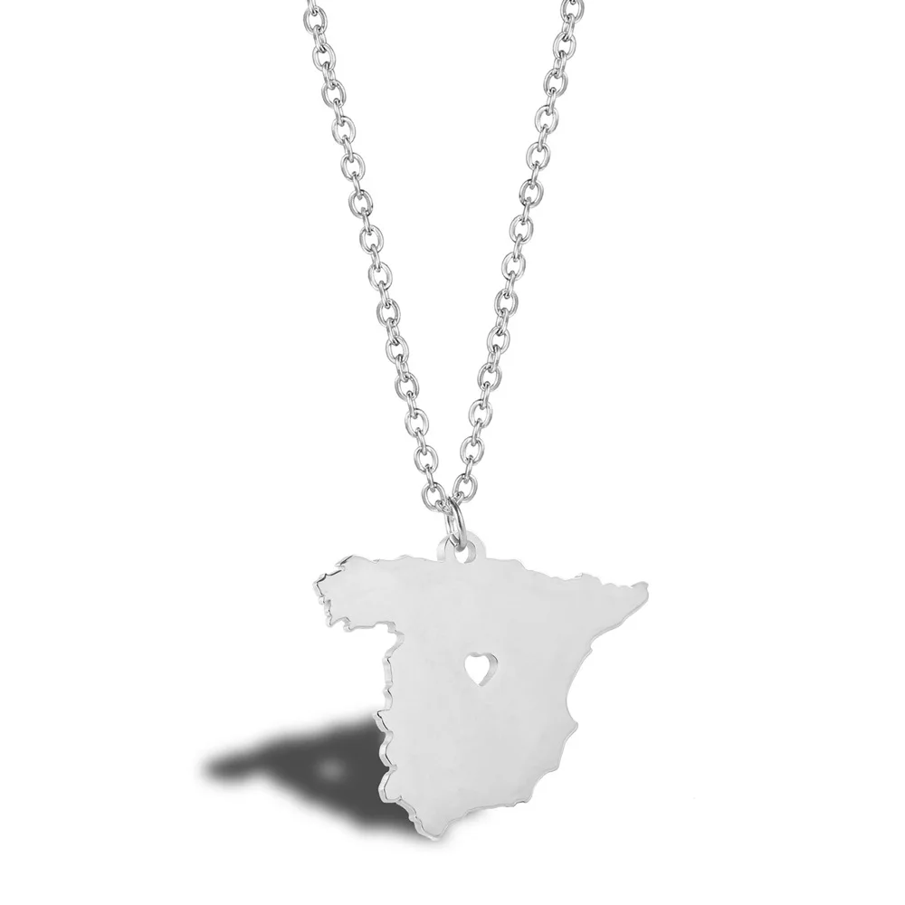 

10PCS Country Map of Spain Necklaces Stainless Steel Spanish Pride I Heart Love Capital Madrid City Continent Collar Chokers