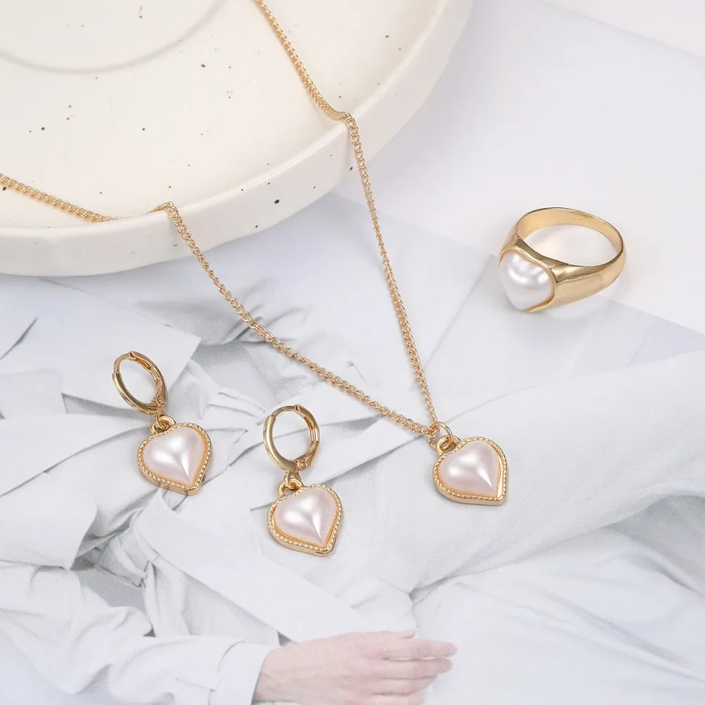 Набор ювелирных изделий из 3 предметов с жемчугом популярный Золотой/Серебряный