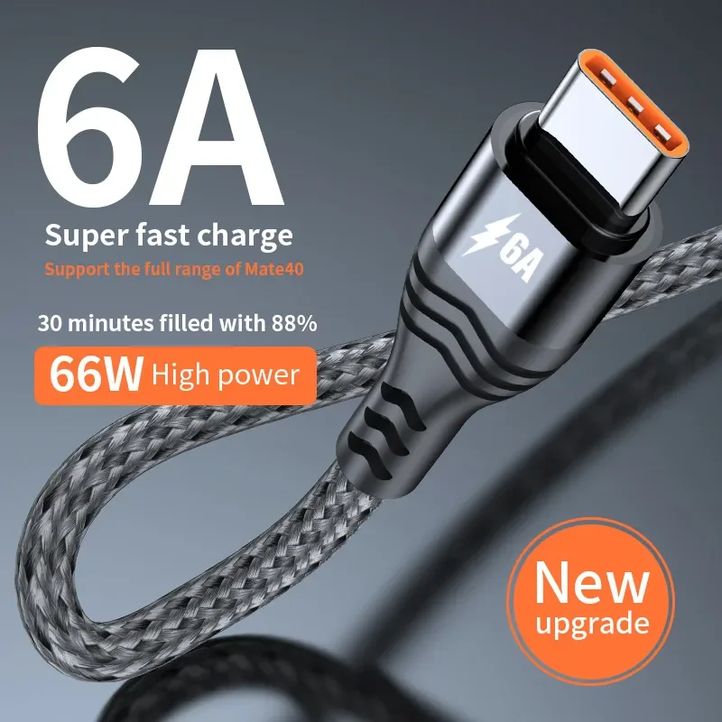 Кабель USB Type-C 6A для Samsung S22 Xiaomi 12 Pro F3 X4 GT Oneplus 10 Realme