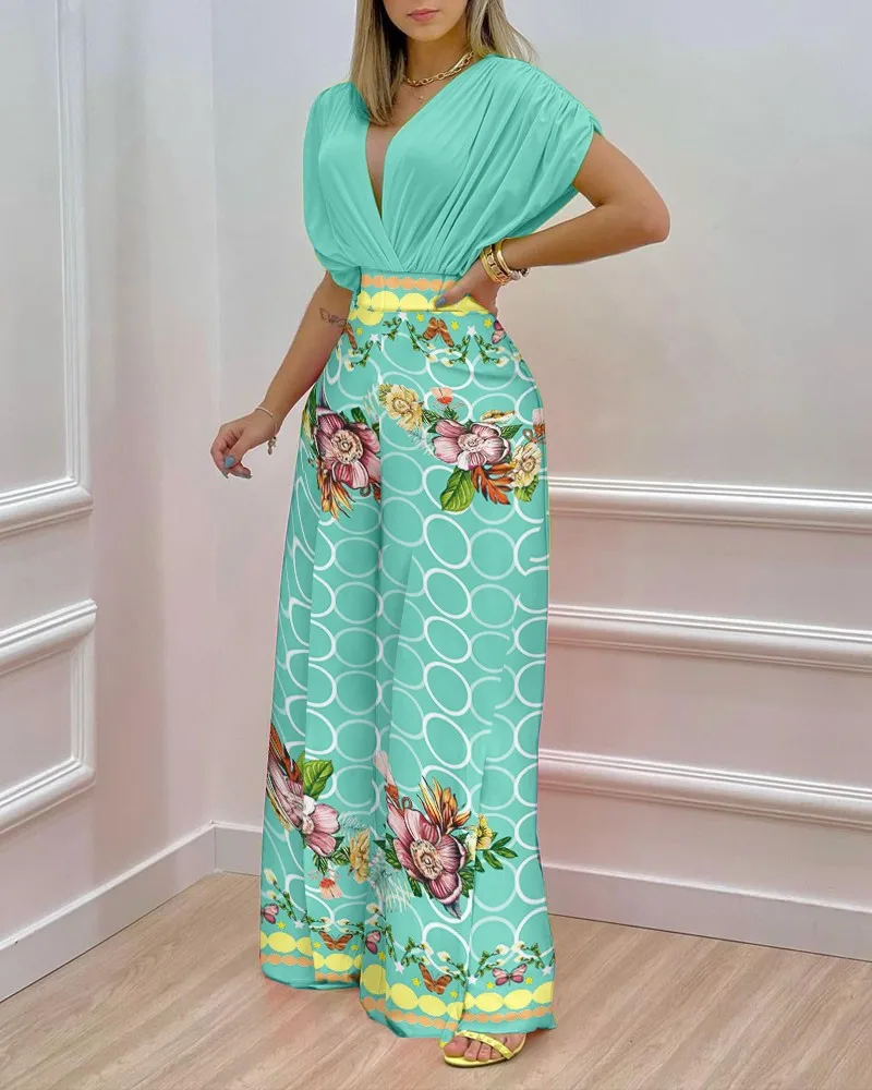 

Suits Women's Two Piece Trousers Combination Sets 2022 Summer Set Sleeveless Boho Print Loose Top Wide Leg Pants S-XXXL