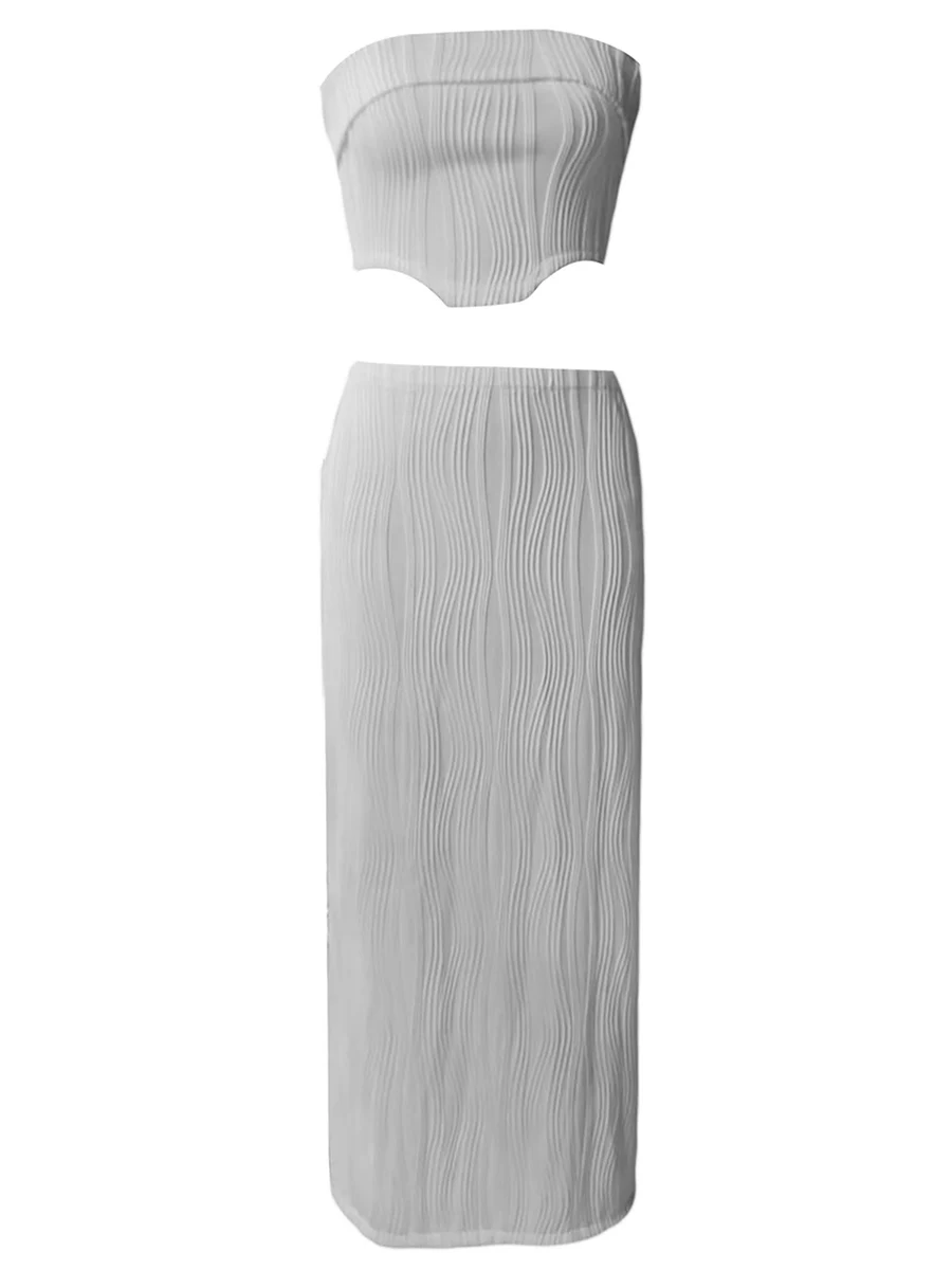 

Женский комплект с длинной юбкой без рукавов Y2k, соблазнительный облегающий комплект из 2 предметов, укороченный топ-труба, юбка-макси с запахом, уличная одежда, белый