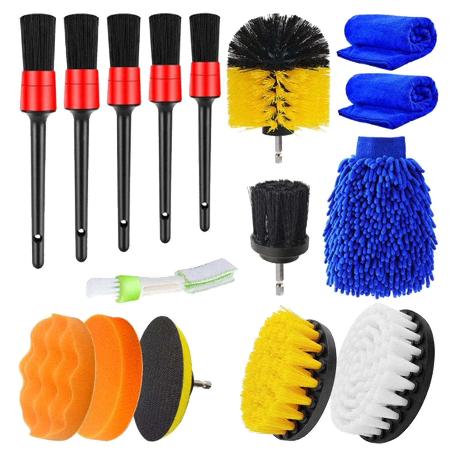 

16pcs Sponge Polishing Universal Air Vent Clean Reusable Glue Plate Professional Glove Interior Exterior Car Detailing Brush Set