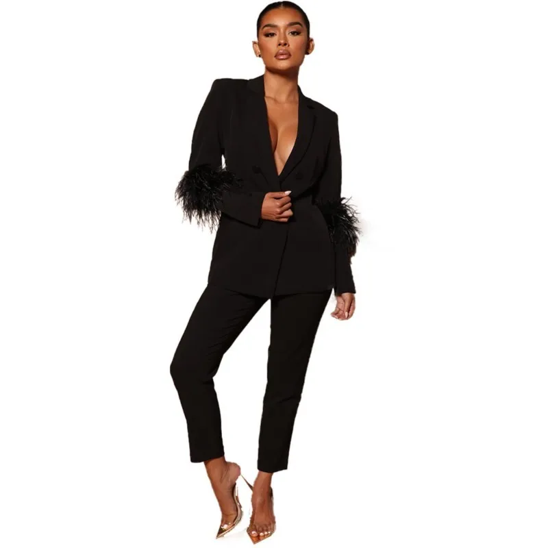 Business Office Ladies Suit 2 Piece Solid Color Slim Long-sleeved Blazer + Long Pants Suit Casual Fashion Suit 2023 Spring S-XL