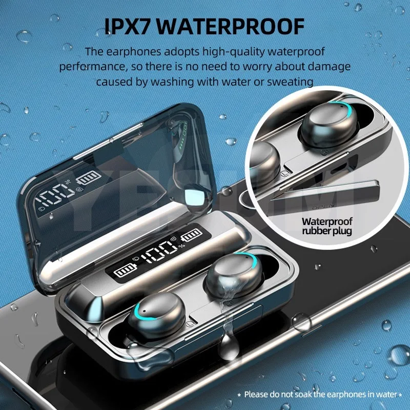 

F9-5 TWS Bluetooth 5.3 Earphones 2200mAh Charging Box Wireless Headphones 9D Stereo Sport Waterproof Earbuds F9 Headset With Mic